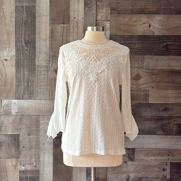 Gorgeous white peasant top medium boho angelic coquette romantic flower power - Picture 13 of 13